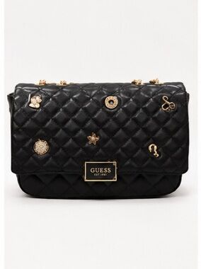 NWOT Guess Black Quilted Shoulder Bag with Gold Chain